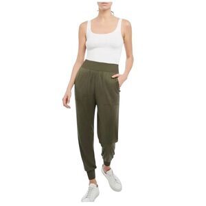 Theory Ribbed Cuff Jogger in Silk Jersey Thyme Green Large